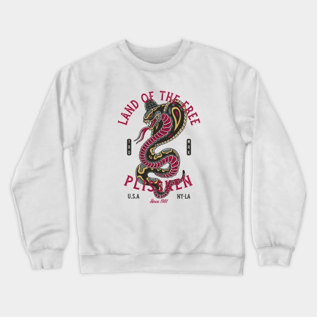 Cobra Traditional Tattoo Snake - Land of the Free Crewneck Sweatshirt by Nemons